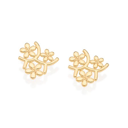 Brinco Rommanel Botão Flores Ouro 18K