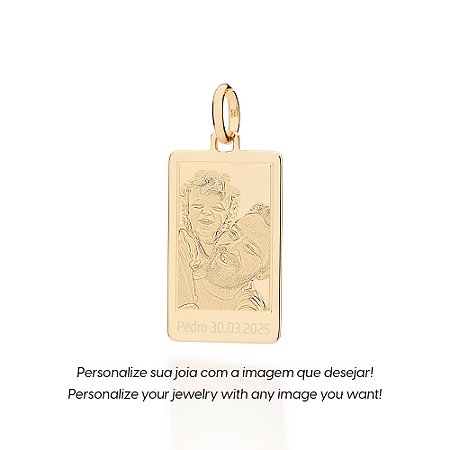 Pingente Rommanel Retangular Personalizável Ouro 18K
