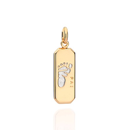 Pingente Rommanel Placa Pé de Bebê com Rhodium Ouro 18K