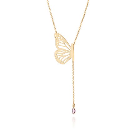 Gargantilha Rommanel Gravata Borboleta com Zircônia Ouro 18K