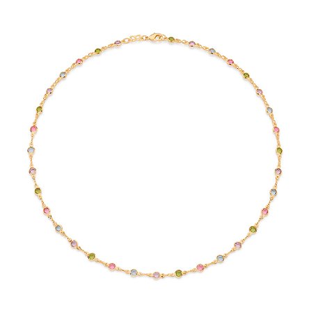 Gargantilha Rommanel com Pedras Coloridas Ouro 18K