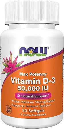 Vitamina D3 50000 IU (50 softgels) - Now Foods