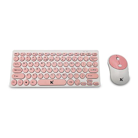 Kit Freestyle V2 Teclado e Mouse Sem Fio Branco/Rosa