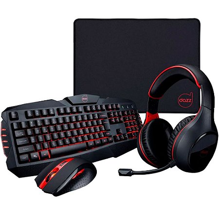 Combo 4 Em 1 Arsenal Headset,Mouse,Mouse Pad,Teclado Preto/Vermelho