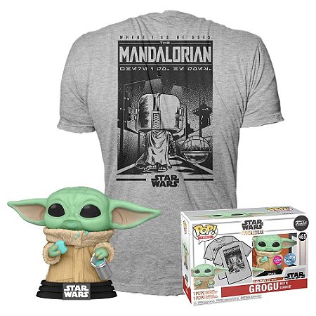 Funko Pop Star Wars The Mandalorian Conjunto & Tee e camiseta Grogu Cookie