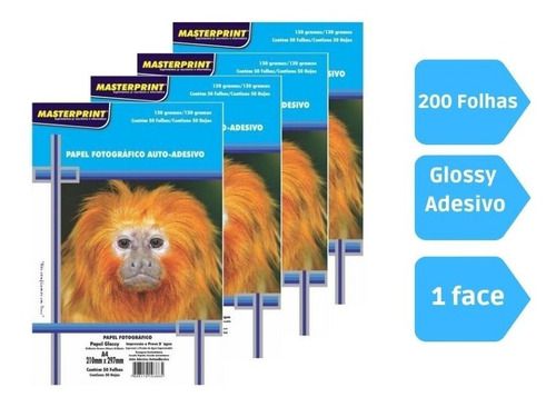 Kit Papel Fotografico Adesivo Glossy 130gr 200fl Masterprint