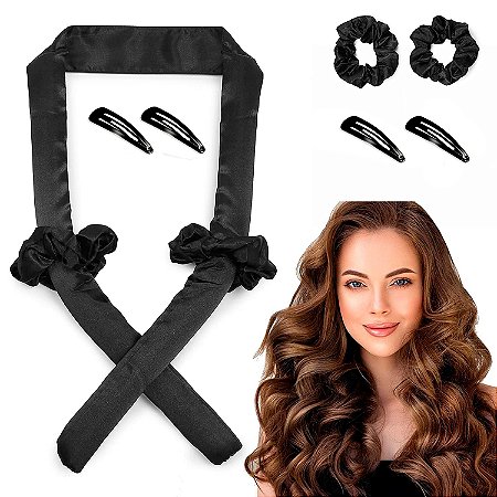 Modelador de Cachos e Ondas em Cetim (heatless curls)  - Cachos Sem Calor e sem Danos Cor: Preto