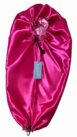 Touca de Cetim Alongada Secadora Anti Encolhimento - Dupla Face - Rosa Bebê e Rosa Pink