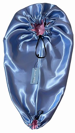 Touca de Cetim Alongada Secadora Anti Encolhimento - Dupla Face - Azul Bebê e Rosa Bebê