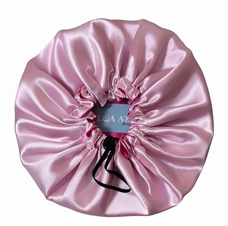 Touca De Cetim Antifrizz Dupla Face Ajustável - Rosa Bebê e Rosa Pink