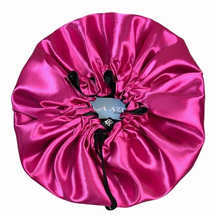 Touca De Cetim Antifrizz Dupla Face Ajustável -Rosa Pink e Preto