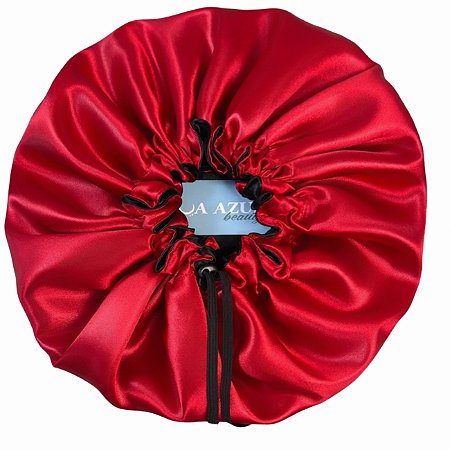 Touca De Cetim Antifrizz Dupla Face Ajustável - Vermelho e Preto