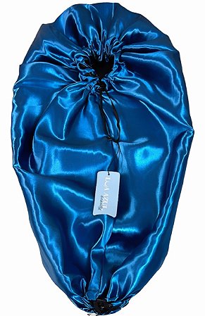 Touca de Cetim Alongada Secadora Anti Encolhimento - o Dupla Face - Azul Turquesa e Preto