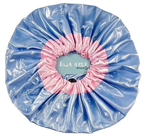 Touca 2 em 1 Lua Azul - Protege seus cabelos no banho e potencializa tratamentos! Cor: Azul Bebê e Rosa Bebê