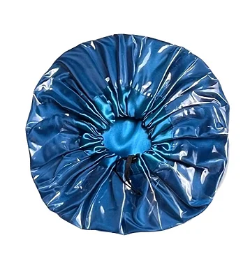 Touca de Cetim para Banho 2 em 1 Hidratação Reconstrução Tratamento Capilar Antifrizz Cor Azul Turquesa