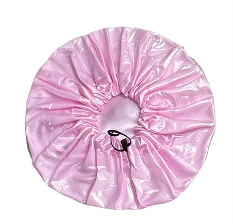 Touca de Cetim para Banho 2 em 1 Hidratação Reconstrução Tratamento Capilar Antifrizz Cor Rosa Bebê