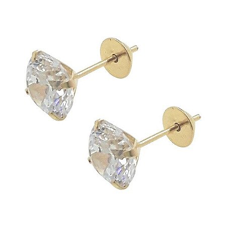 Brinco de Ouro 18k com Zircônias de 6mm