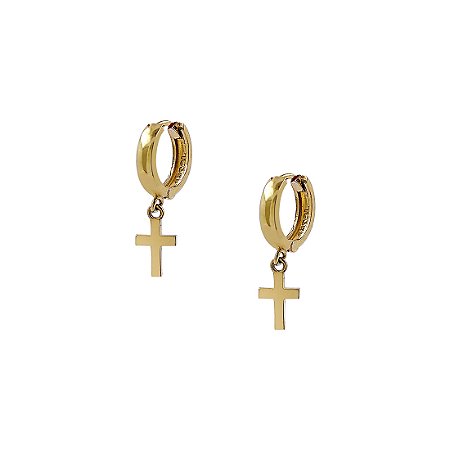 Brinco de Argola com Cruz em Ouro 18k