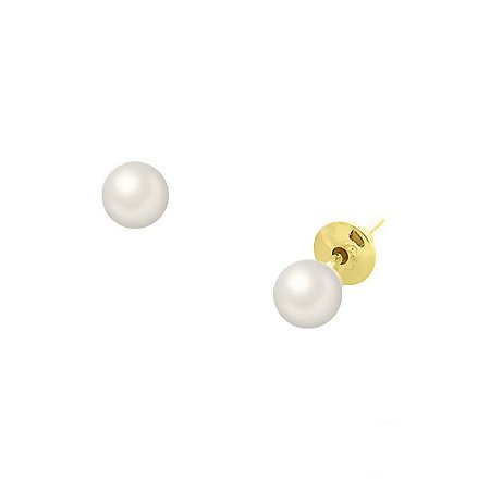 Brinco Infantil Ouro 18K Pérola 3,8/4mm -Tarraxa vazada