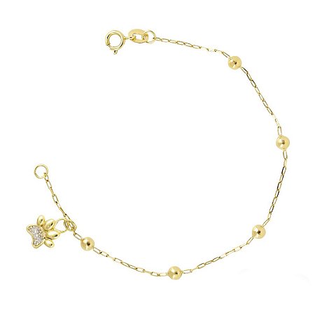 Pulseira de Bolinha em  Ouro 18k com Pingente de Patinha