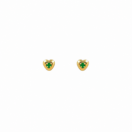 Brinco Coração com Pedra Verde em Ouro 18k