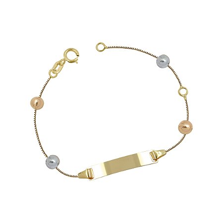 Pulseira Chapinha Bolinha Rose e Branca em Ouro 18k