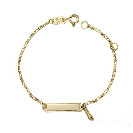 Pulseira Infantil Chapinha com Figa em Ouro 18K