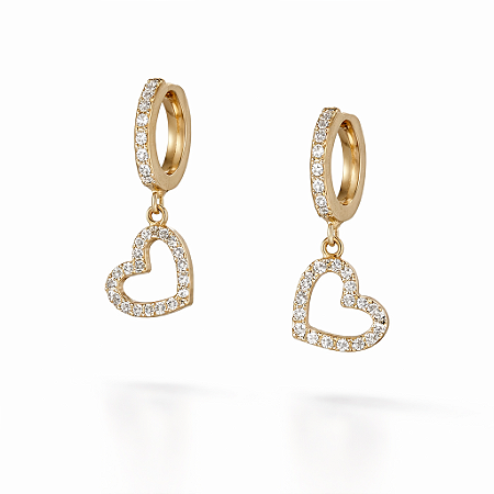 Brinco Ouro 18K Argola de Trava com Coração