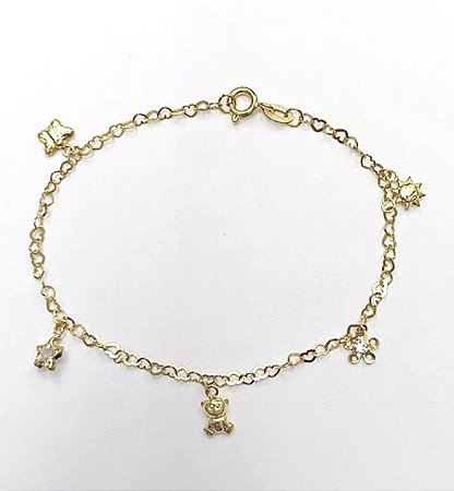 Pulseira Baby com Berloques em Ouro 18k Malha Coração