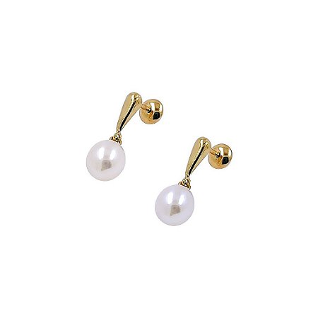 Brinco Ouro 18k Pérola Gota 9mm- Adulto ou teen