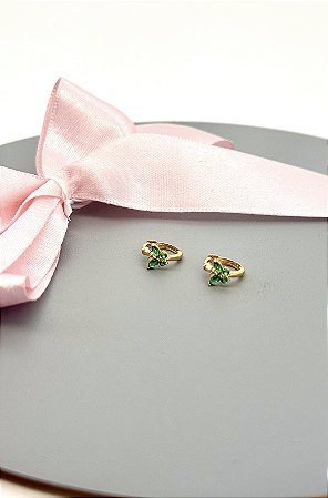Brinco Argola Borboleta  em Ouro 18k Infantil-Verde