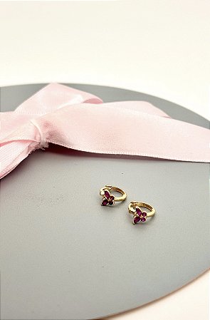 Brinco Borboleta Argola em Ouro 18k Infantil-Vermelho rosado