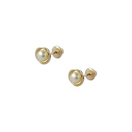 Brinco Infantil Ouro 18K Rococó Pérola 3,0 mm baby