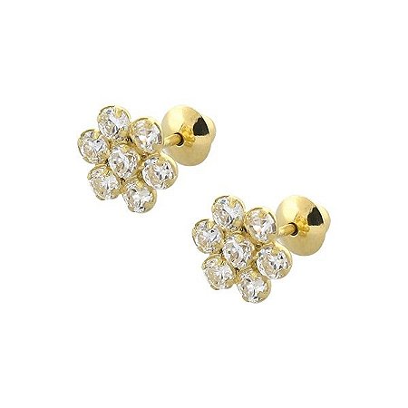 Brinco Infantil Flor Margarida Ouro 18K