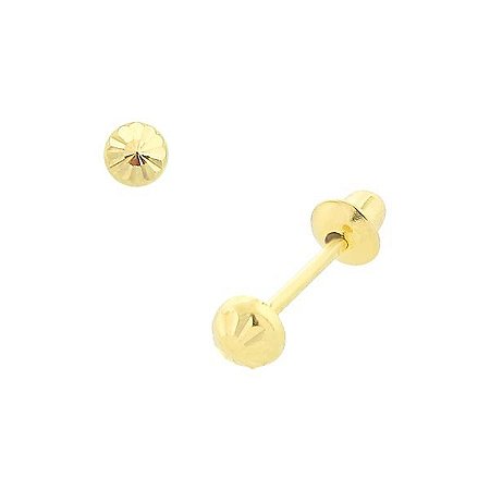 Brinco Infantil Diamantado 3 mm de Ouro 18K