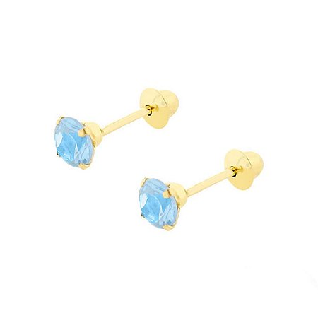 Brinco de Ouro 18K com Pedra Azul de Zircônia 3,5mm