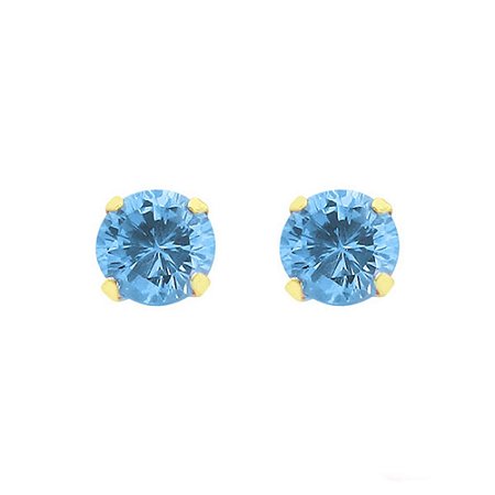 Brinco de Ouro 18K com Pedra Azul de Zircônia 4 mm