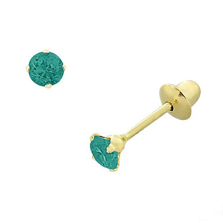 Brinco de Ouro 18K com Pedra Verde de Zircônia 2,5 mm