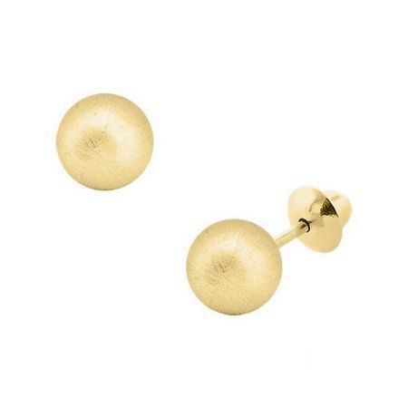 Brinco Bolinha de Ouro 18K Fosco 6mm Adulto