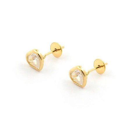 Brinco de Ouro 18K Coração de Zircônia 5x5mm