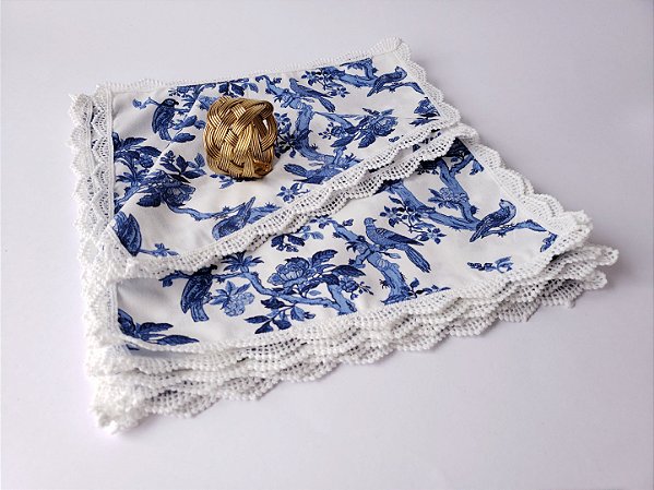 guardanapo coquetel pássaros com renda . 12 peças 23 x 23 cm