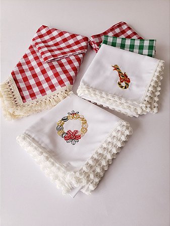 Guardanapo branco natal bordado 12 lugares 52 x 52 cm