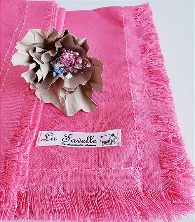 Kit guardanapos linho franjas rosa 8 lugares 50 x 50 cm