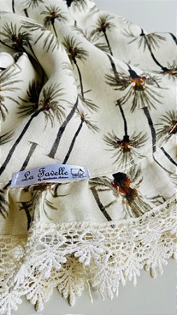 Toalha de linho redonda com renda 160 cm