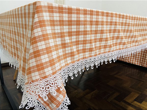 Toalha mesa retangular xadrez com renda 300 x 160 cm