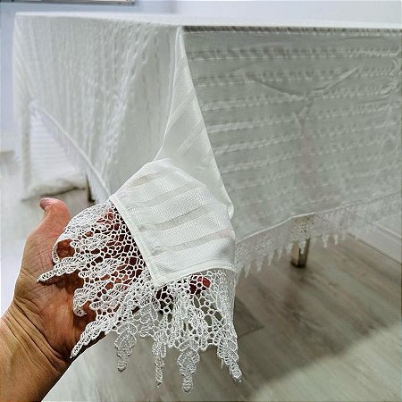 Toalha mesa branca com renda 460 x 160 cm