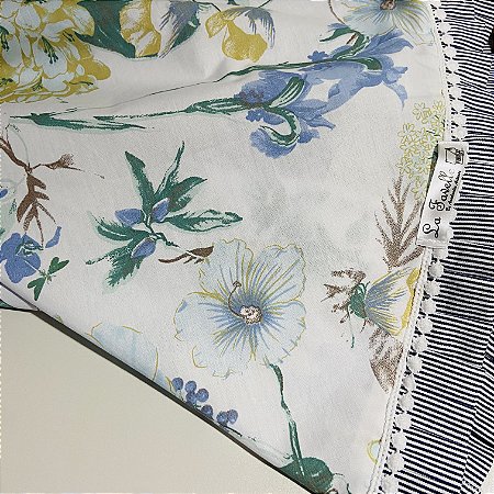 Toalha de mesa redonda em tecido algodão com barrado 200 cm