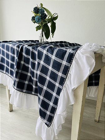 Toalha de mesa xadrez com babados 460 x 170 cm