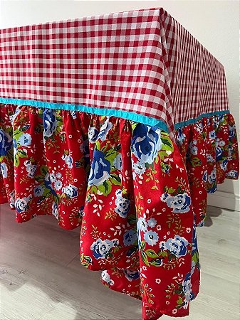 toalha de mesa xadrez com babado de chita festa junina