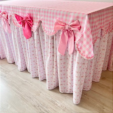 Toalha mesa festa infantil laços rosa